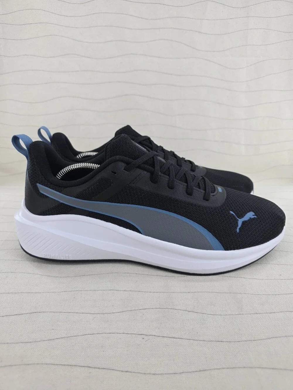 Puma Mens Running Lite Athletic Black White Blue Sneakers Shoes 310677-04 Sz 12